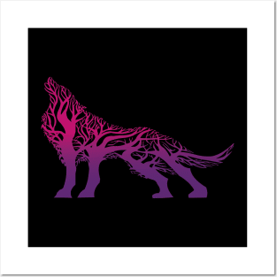 Wolf tree blend cute cool colorful Posters and Art